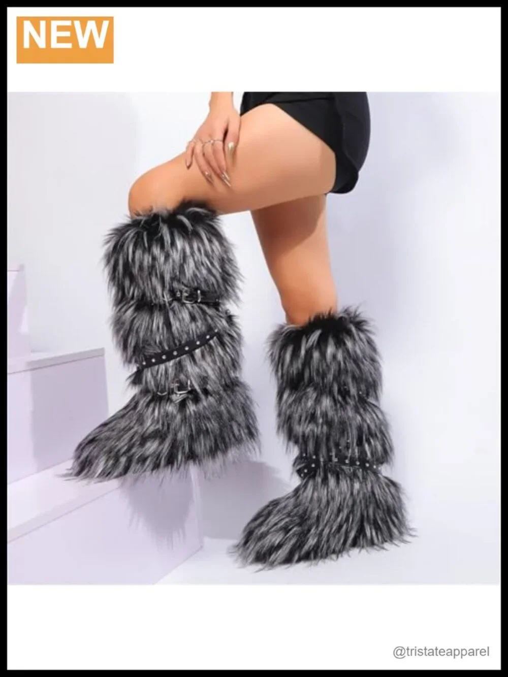 Faux Fur Knee High Boots Women Winter Y2K Fluffy Snow Boots Slip On